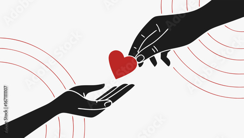 Giving a Heart Hands Illustration Love Donation Charity Minimalist Design.