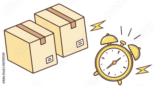 Fast Delivery Two Packages and an Alarm Clock Illustration.
