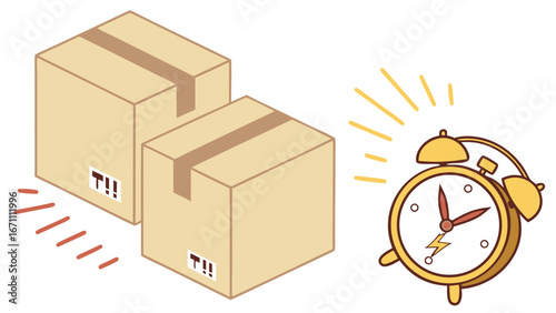 Fast Delivery Two Cardboard Boxes and an Alarm Clock Illustration.