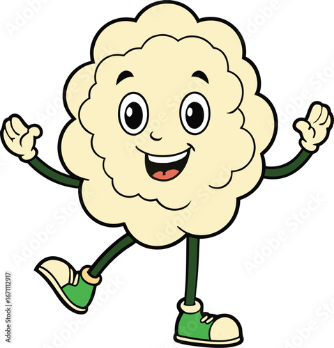 Vector art of cartoon cauliflower character is walking