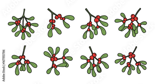 Charming mistletoe sprigs, a delightful illustration of winter's botanical elegance, set against a