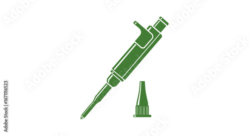 Graphical illustration of a green micropipette, laboratory tool for precise liquid handling in