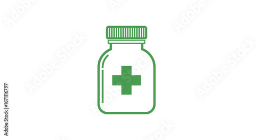 Medical container showcasing pharmaceutical symbol against clean backdrop promoting well being and