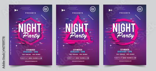 Night dance party music night poster template. Electro style concert disco club party event flyer invitation