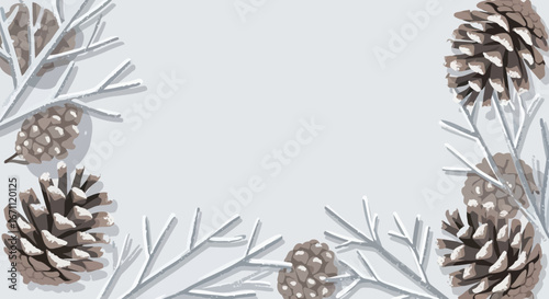 Winter Pine Cones And White Branches, A Festive, Minimalist, And Seasonally Themed Design