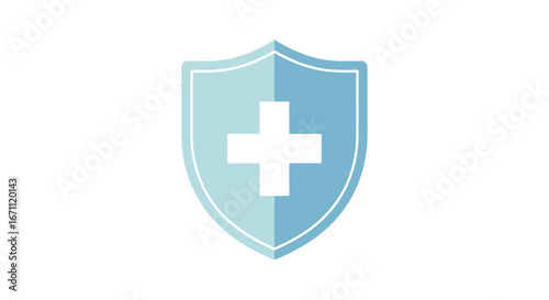 Stylized medical shield in light blue tones symbolizes healthcare safety and protection
