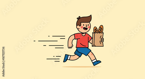 Swift Courier Delivers Fresh Bread: Animated Illustration Demonstrating Speedy Food Transport