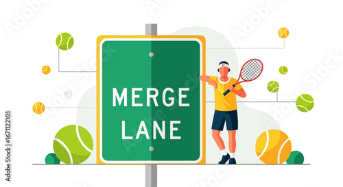 Tennis Player by Merge Lane Sign: Sporty Design Reflecting Direction and Opportunity
