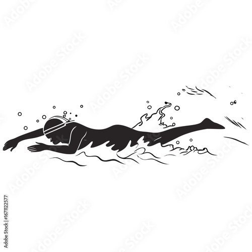 vector illustration of a swimming silhouette of a girl