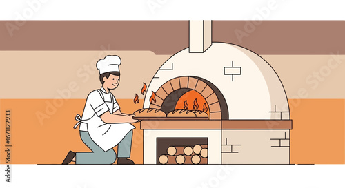 Traditional Baker Removing Freshly Baked Bread From Oven, Creating Authentic Baked Good