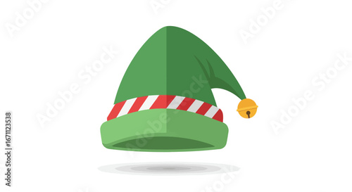 Festive and jolly christmas elf hat with a jingle bell on white background