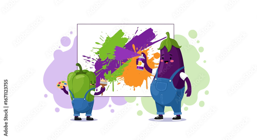Fototapeta premium Vegetable Artists Crafting Creative Abstract Artwork With Colorful Paint for Fun