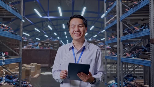 Wallpaper Mural Asian Male Professional Worker Standing With His Tablet, Industrial Scrap Metal and Recycling Warehouse, He Is Looking At The Camera With A Smile Torontodigital.ca
