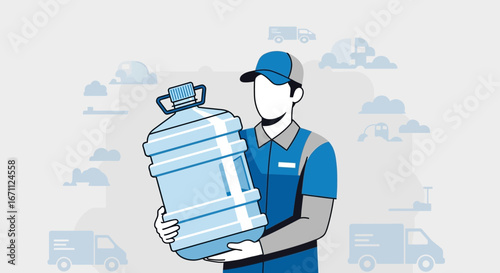 Water Delivery Employee Presenting Large Volume Bottle Transport Service Illustration