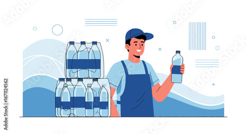 Water Delivery Personnel Presenting Refreshing Bottled Beverages and Hydration Supplies