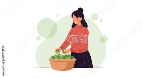 Woman Preparing Fresh Broccoli in a Bowl, Healthy Eating and Food Preparation.