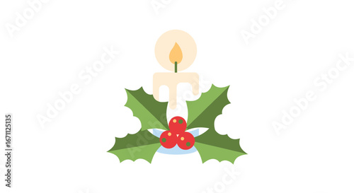 Holiday season minimalist candle design with holly berries for festive events