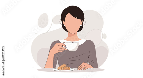 Woman Relaxing With A Cup Of Tea And Cookies For A Moment Of Serenity