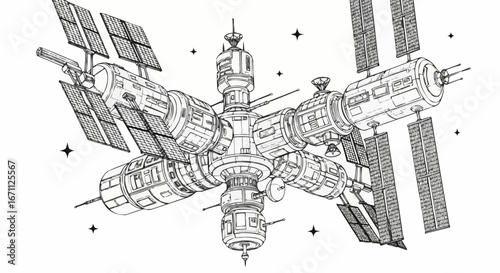 Space Station Line Art