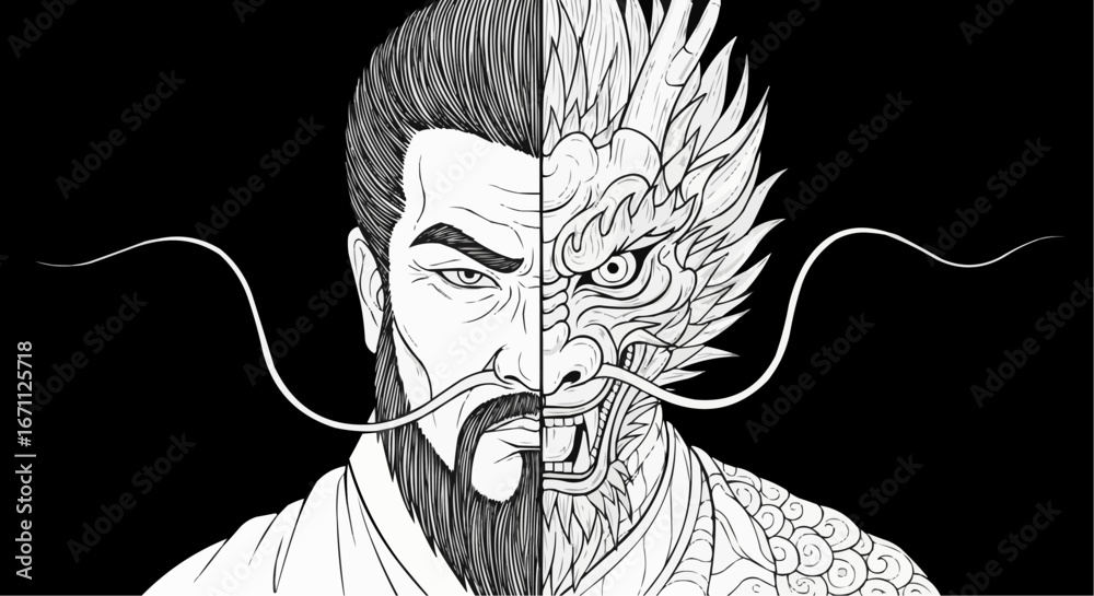 Fototapeta premium Human and Dragon Duality Illustration