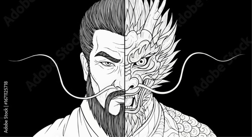 Human and Dragon Duality Illustration