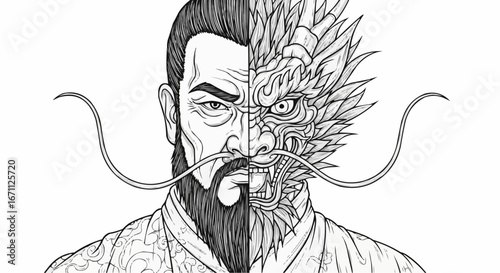 Human and Dragon Spirit Line Art