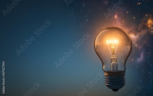 Glowing Light Bulb Against Night Sky with Stars