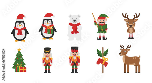 Festive Holiday Cartoon Character Collection featuring Classic Christmas Figures and Animals