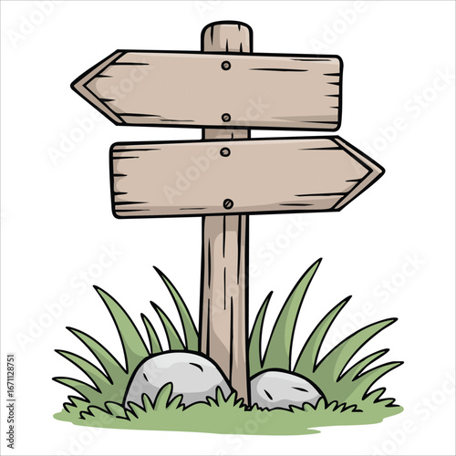 rustic wooden direction sign with multiple arrow pointers vector art isolated on white background