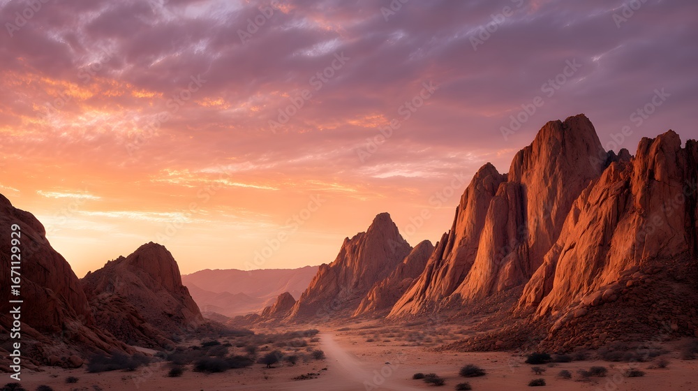 Naklejka premium A cinematic desert canyon illuminated by sunset