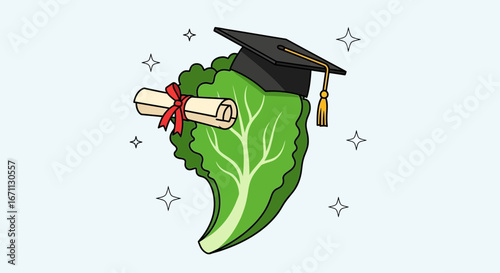 Lettuce Celebrate Success, Graduation Concept, Bright, Playful Illustration Design