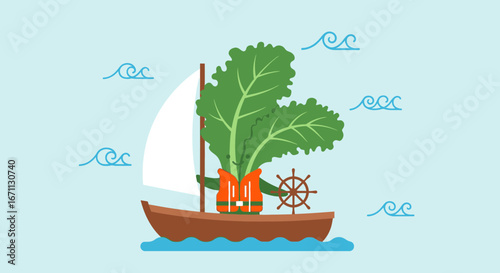 Lettuce Skipper Sailing the Seas: A Whimsical Voyage Across Cartoonish Coastal Waters