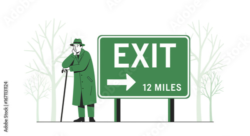 Man Contemplating The Signpost, Facing Dilemma While Standing Beside Road Marker