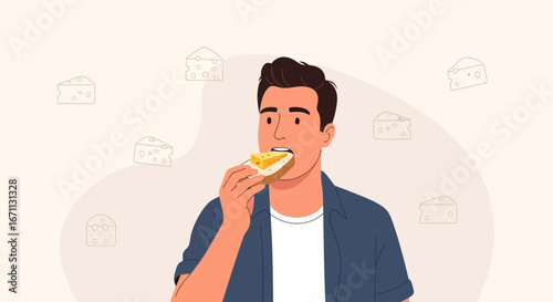 Man Enjoying Cheese Toast: A Delightful Illustration of Simple Culinary Pleasure
