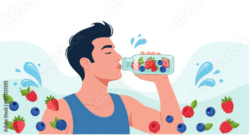 Man Enjoying Fresh Fruit Infused Water for Optimal Hydration and Well-Being