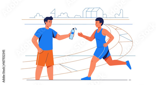 Runner Reaching For Refreshment During Training, Focused On Endurance And Health