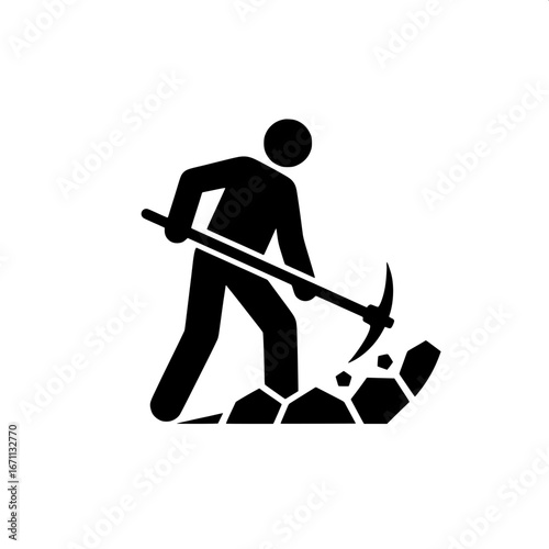 Iconographic representation of a person mining with a pickaxe, symbolizing hard work and extraction