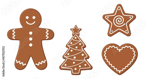 Festive gingerbread cookies with decorative icing for christmas and holiday celebrations