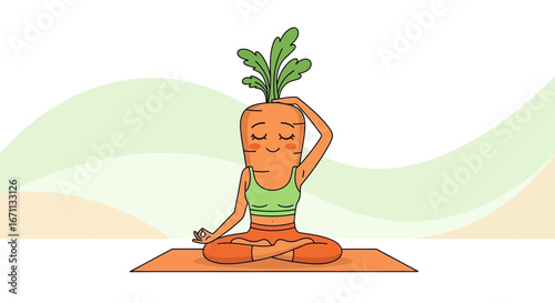 Meditative Carrot Character Practicing Yoga in a Blissful Pose for Healthy Lifestyle