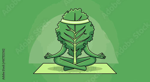 Meditative Tree Pose Depicting Inner Peace and Harmony in a Serene Green Setting