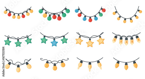 Festive collection of whimsical holiday light string designs showcasing various decorative patterns