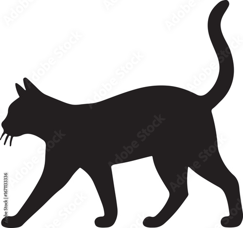 Cat walking silhouette vector EPS, elegant pet design for feline, animal, and nature projects.