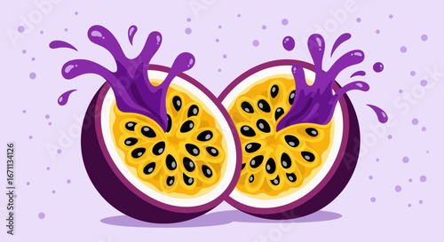 Passion Fruit Burst: A Vivid And Fruity Illustration Featuring Juicy Slices And Spatters