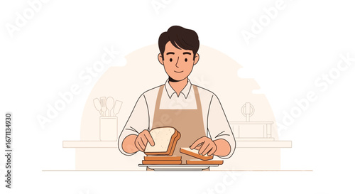 Person Making Sandwiches And Preparing Food In The Kitchen Flat Illustration