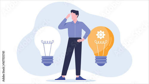 businessman leaping from old methods to innovative lightbulb idea vector art isolated on white background