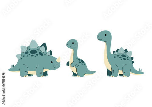Adorable dinosaur family illustration perfect for children's books, nursery decor, and playful designs