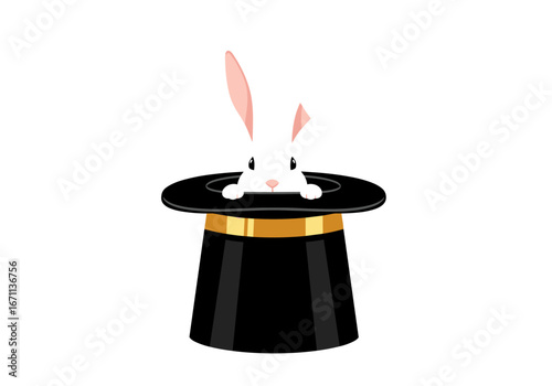Magical bunny peeking from a classic black top hat, ready for a fun performance