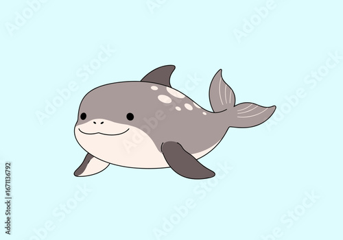 Cute cartoon dolphin swimming in the ocean, perfect for children's books and playful designs