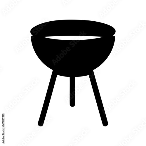 Monochrome illustration of a classic charcoal barbecue grill with a rounded shape