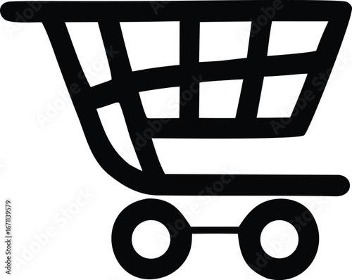 Simple black outline shopping cart icon for online stores and retail businesses promoting convenience and purchases